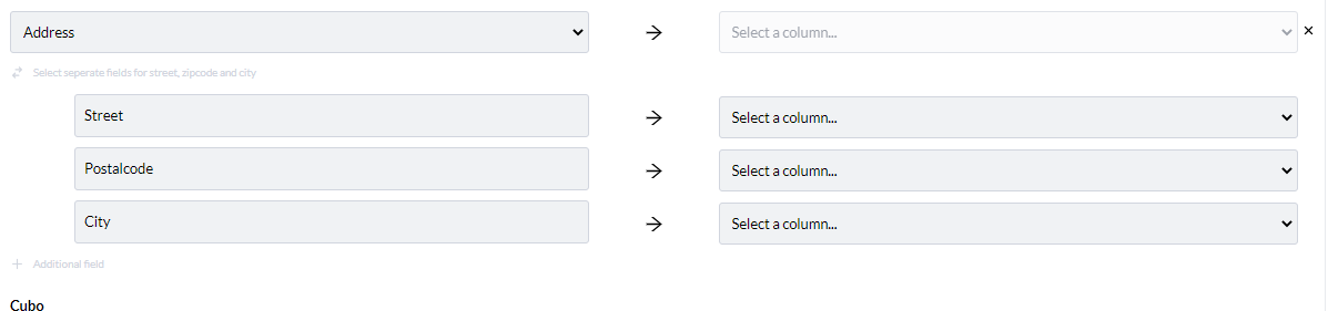 Importdetailfelder für die Adresseingabe
