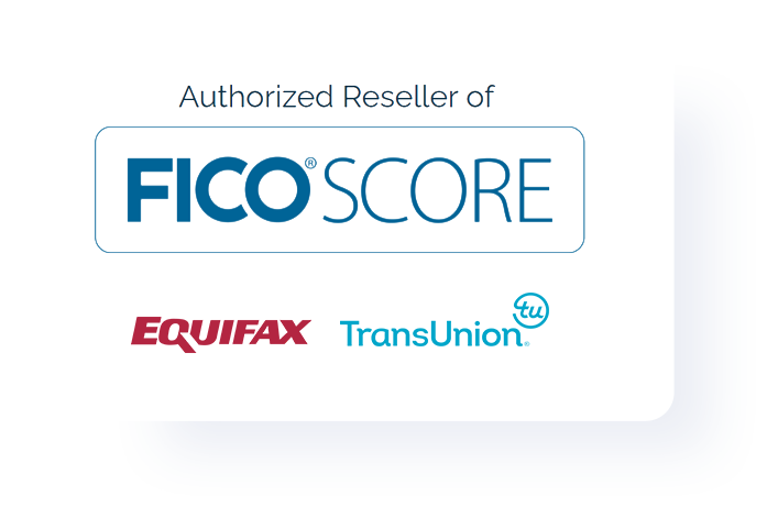 Authorized reseller of FICO Score logo, Equifax logo, and TransUnion logo.