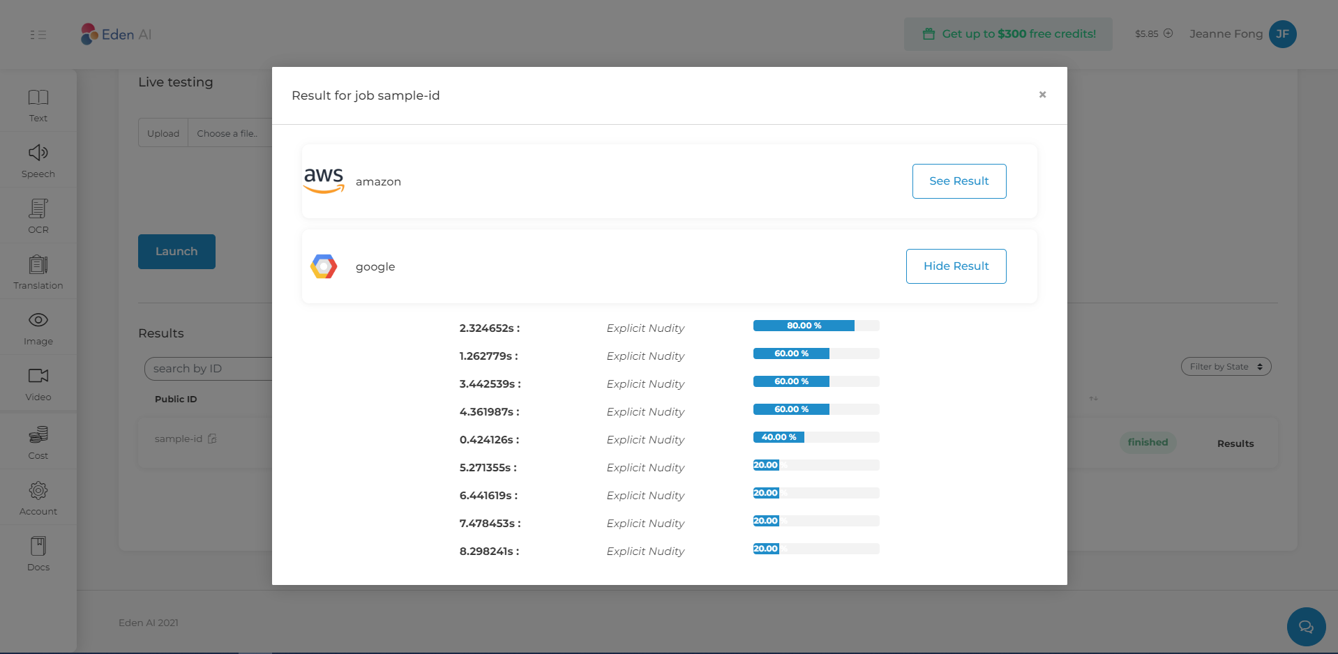 Video Content Moderation AI on Eden AI