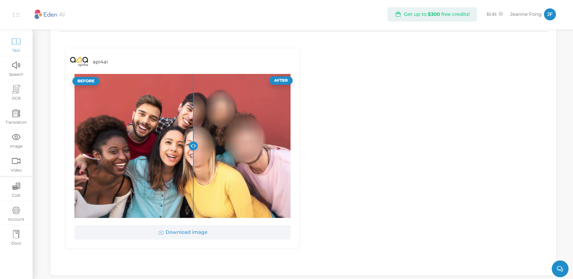 Face Anonymization AI on Eden AI