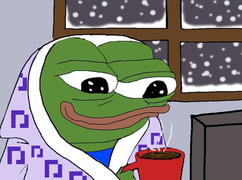 Image of a green cartoon frog drinking coffee with a Parcl hoodie.