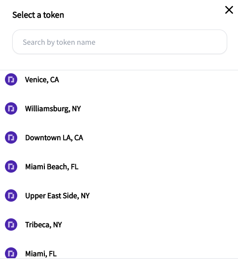 Trade page with multiple cities and neighborhoods to choose from.