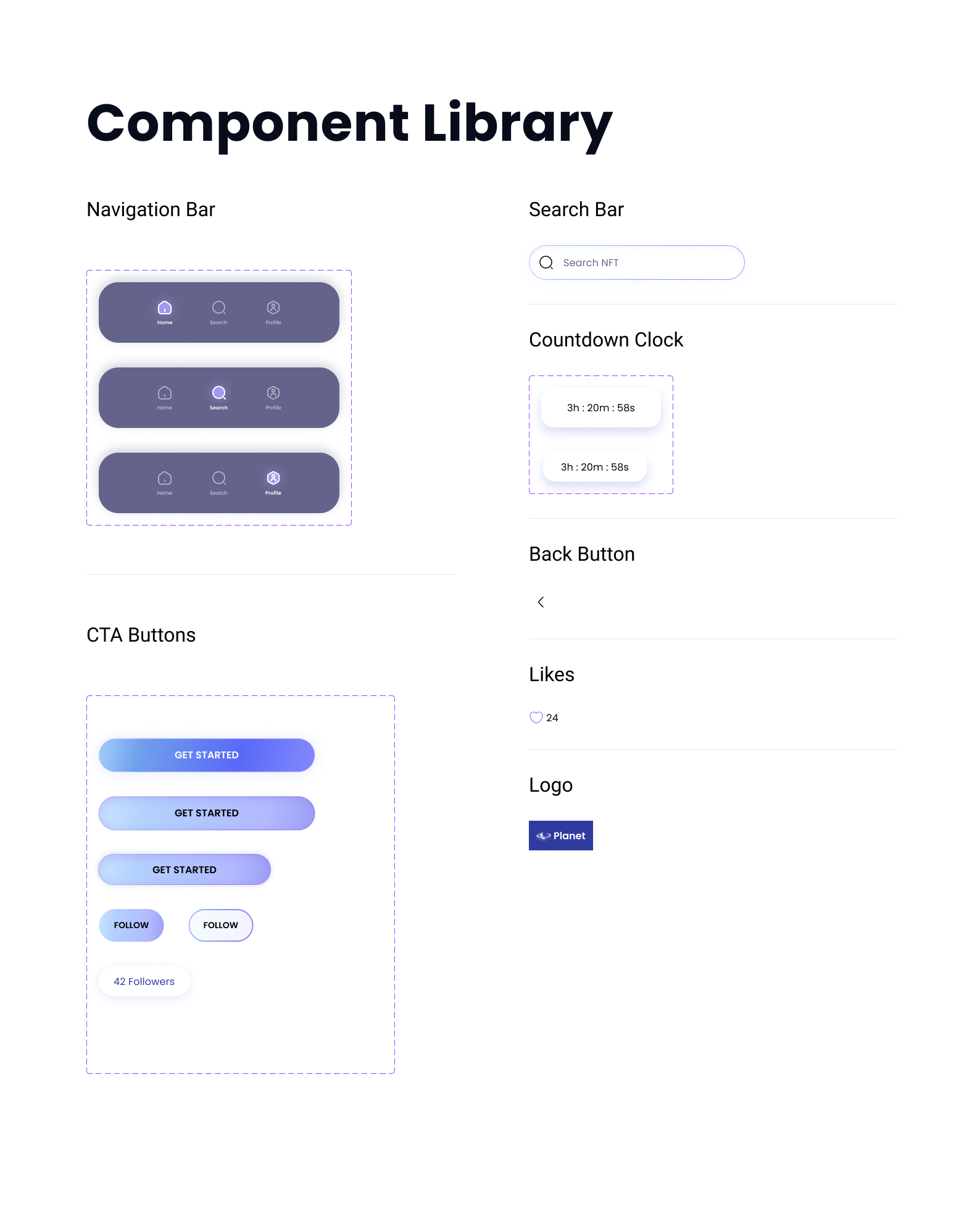 Component library with buttons and other repeated elements