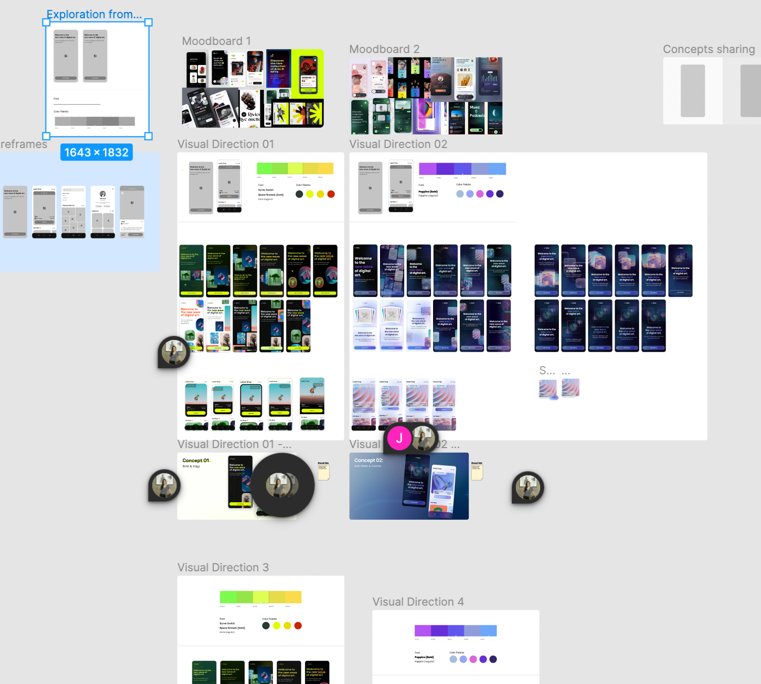 Screen shot of Figma workspace showing moodboards and visual experimentation