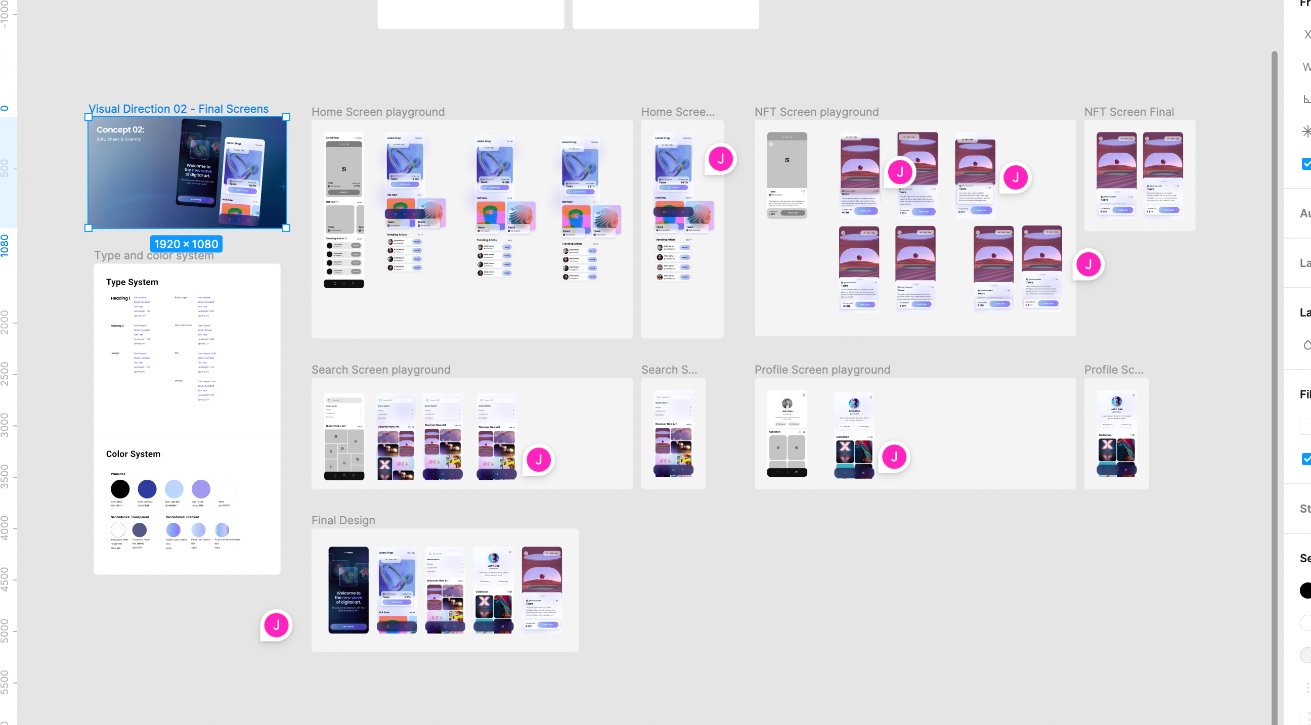 Screen shot of Figma workspace applying visual design to each app screen