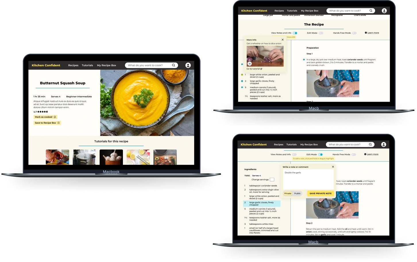 Recipe page and pop-up recipe features