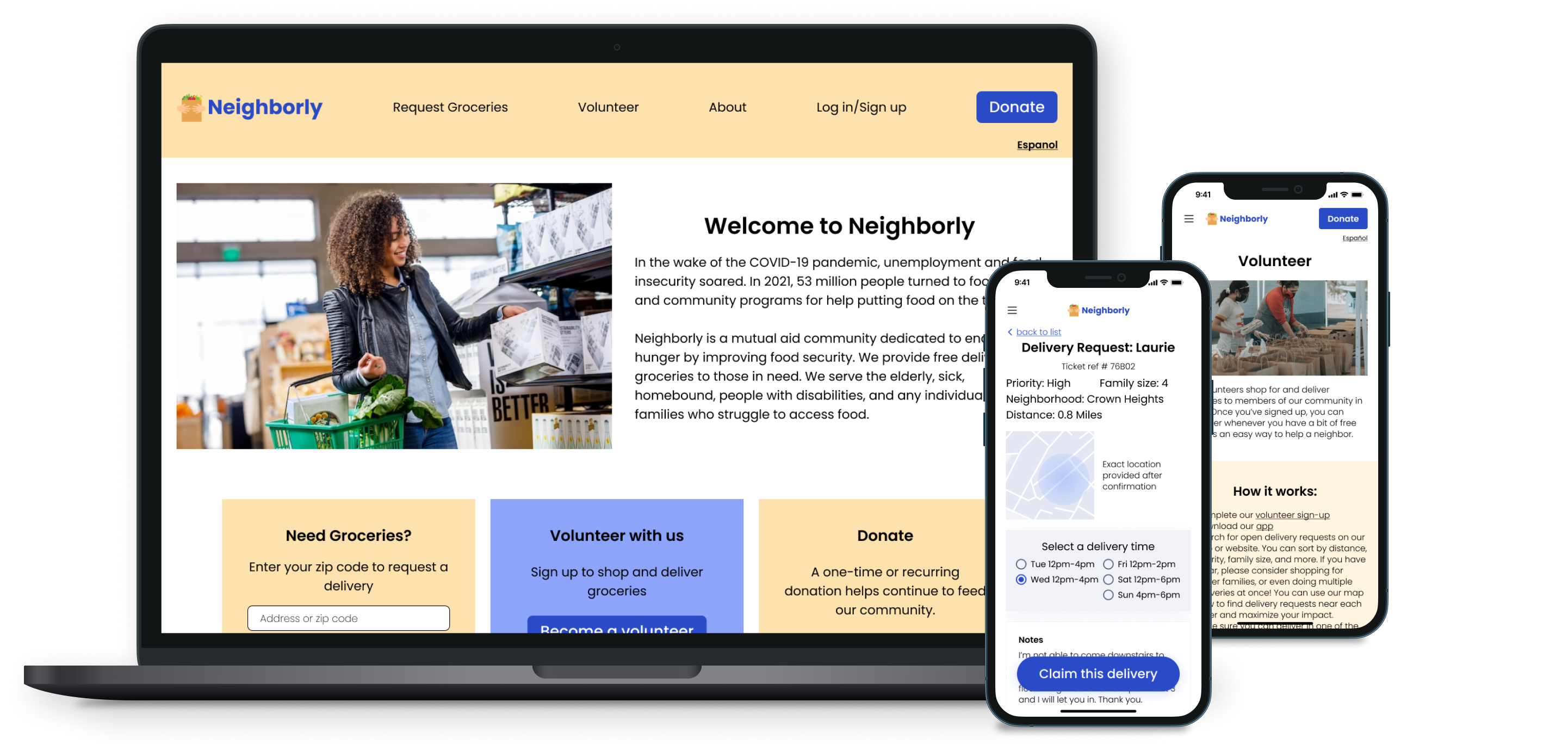 Header image of Neighborly website on desktop and mobile screens, and app on mobile screen
