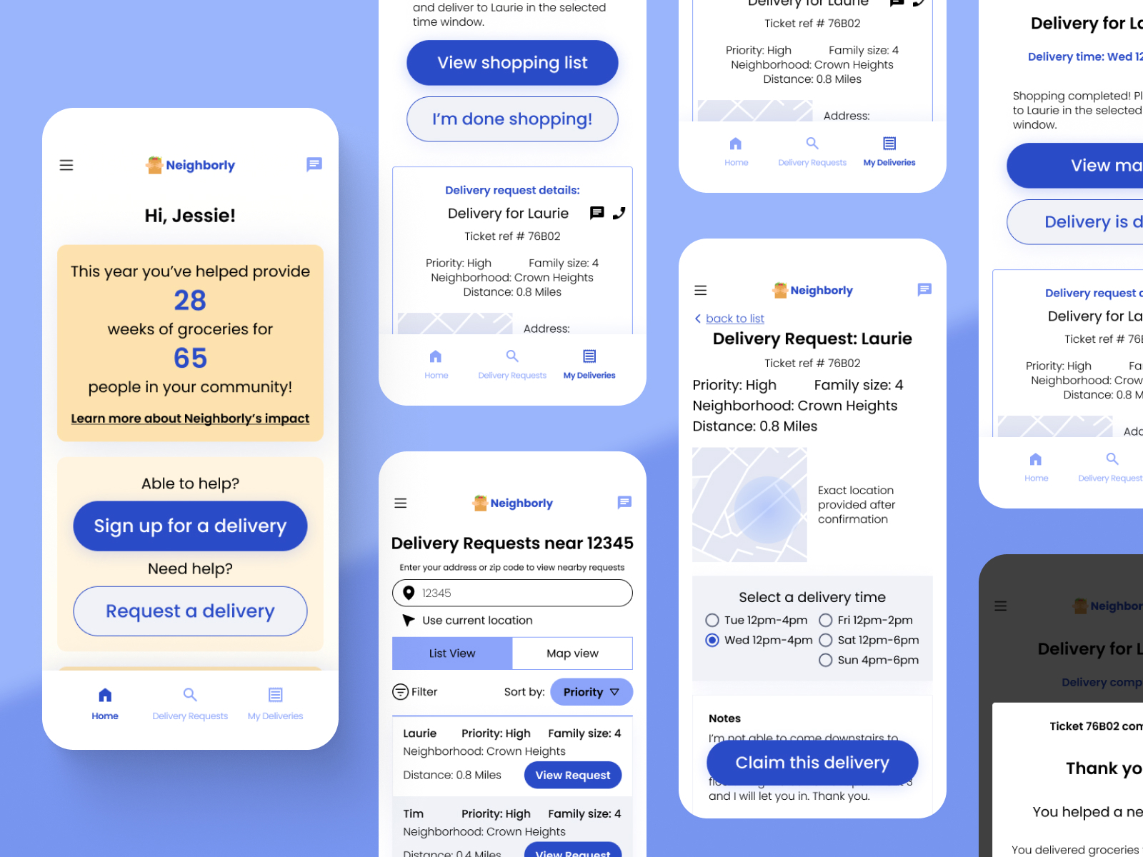 Splash image of many high fidelity screens of Neighborly mobile app