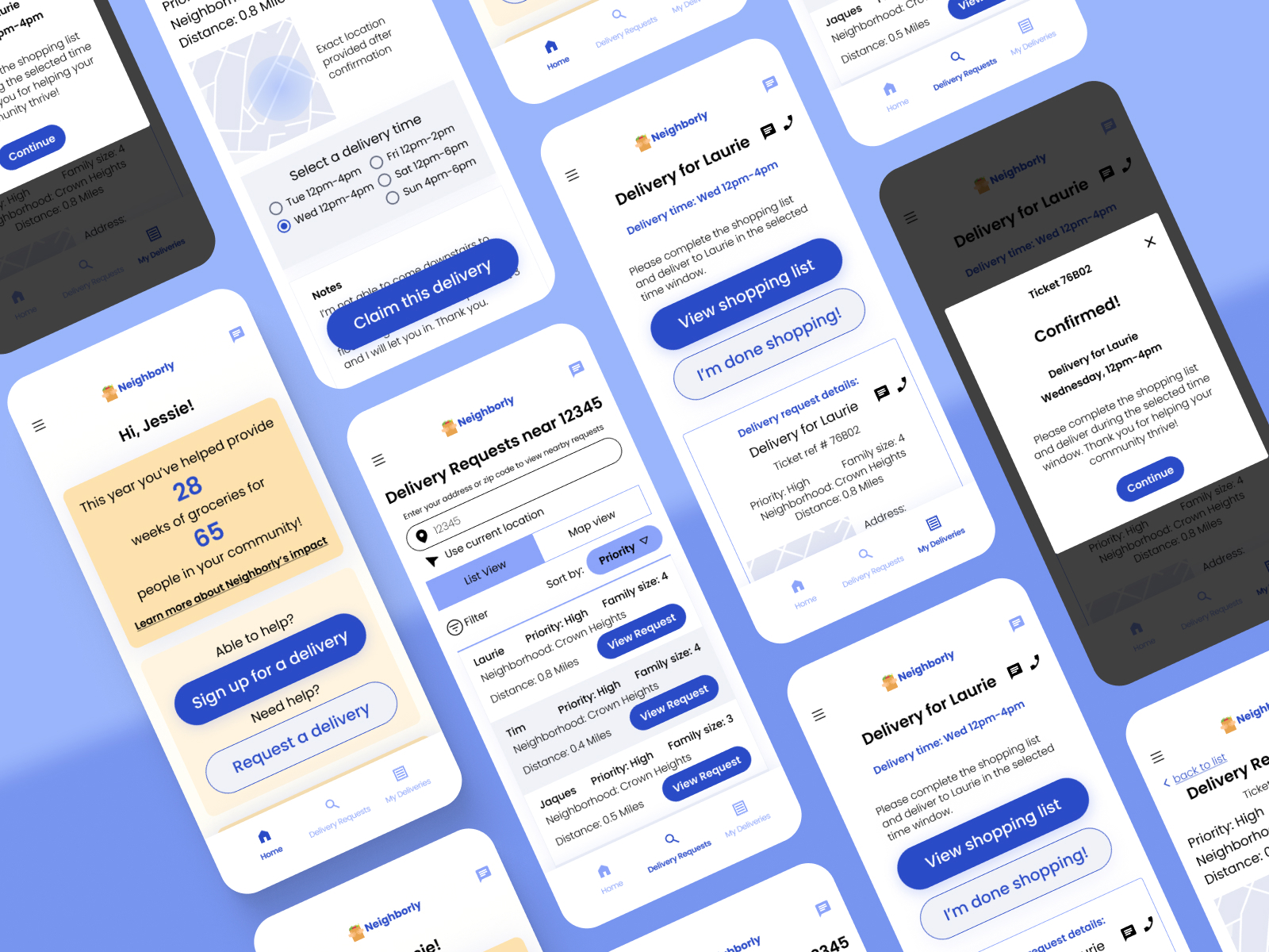 Splash image of many screens of Neighborly mobile app
