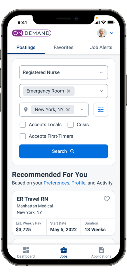 On Demand mobile app showcasing the Job Search