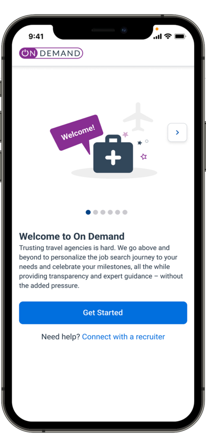 On Demand mobile app showcasing the Welcome guide