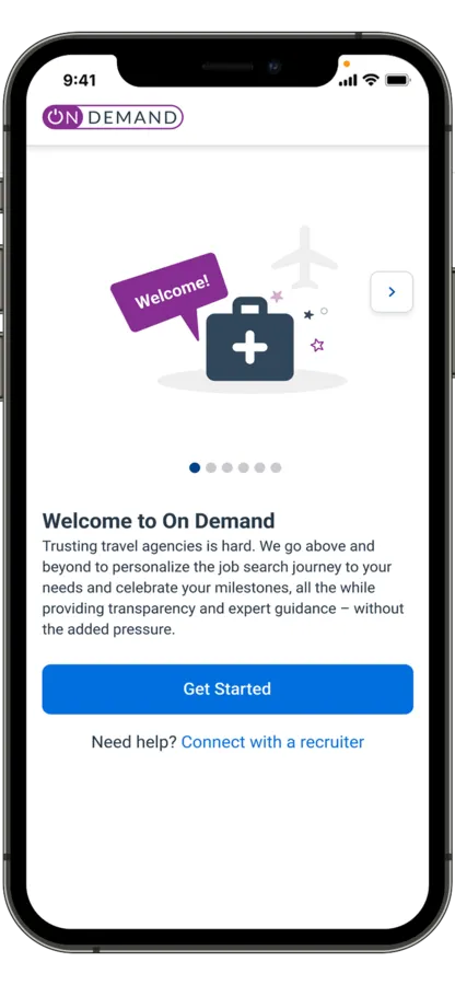 On Demand mobile app showcasing the Welcome guide