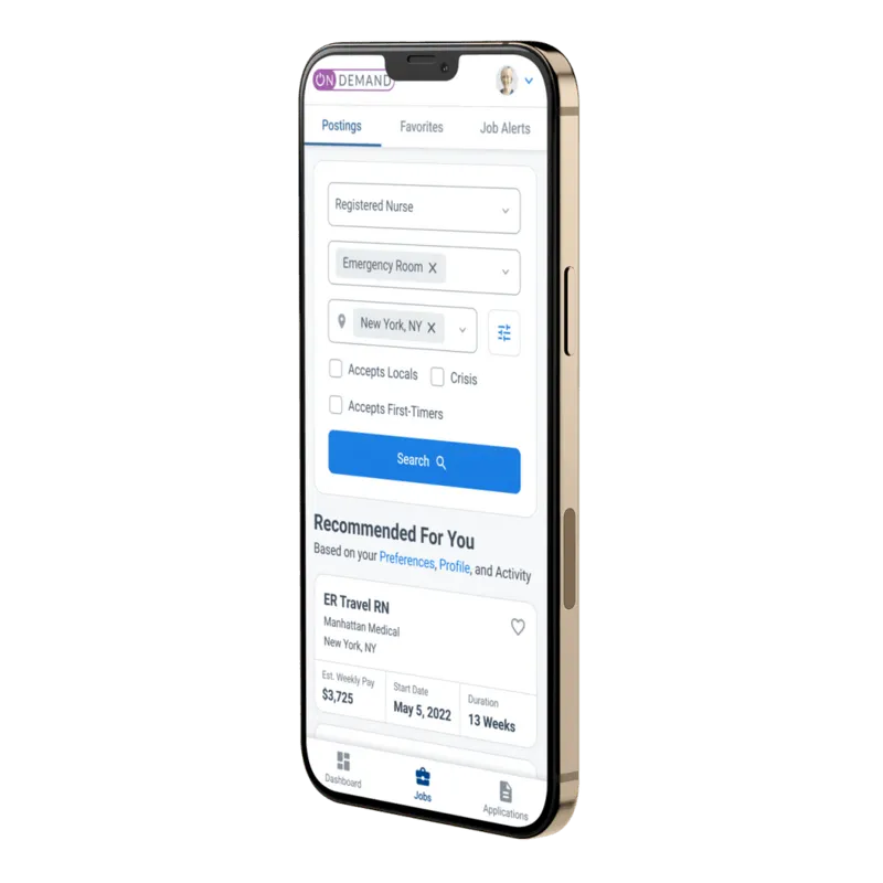 On Demand job search application, pictured on a mobile phone