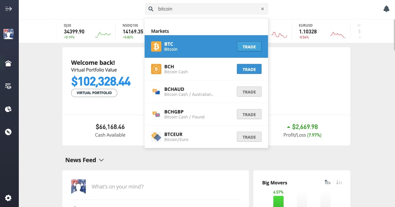 Buy Bitcoin in Switzerland with eToro