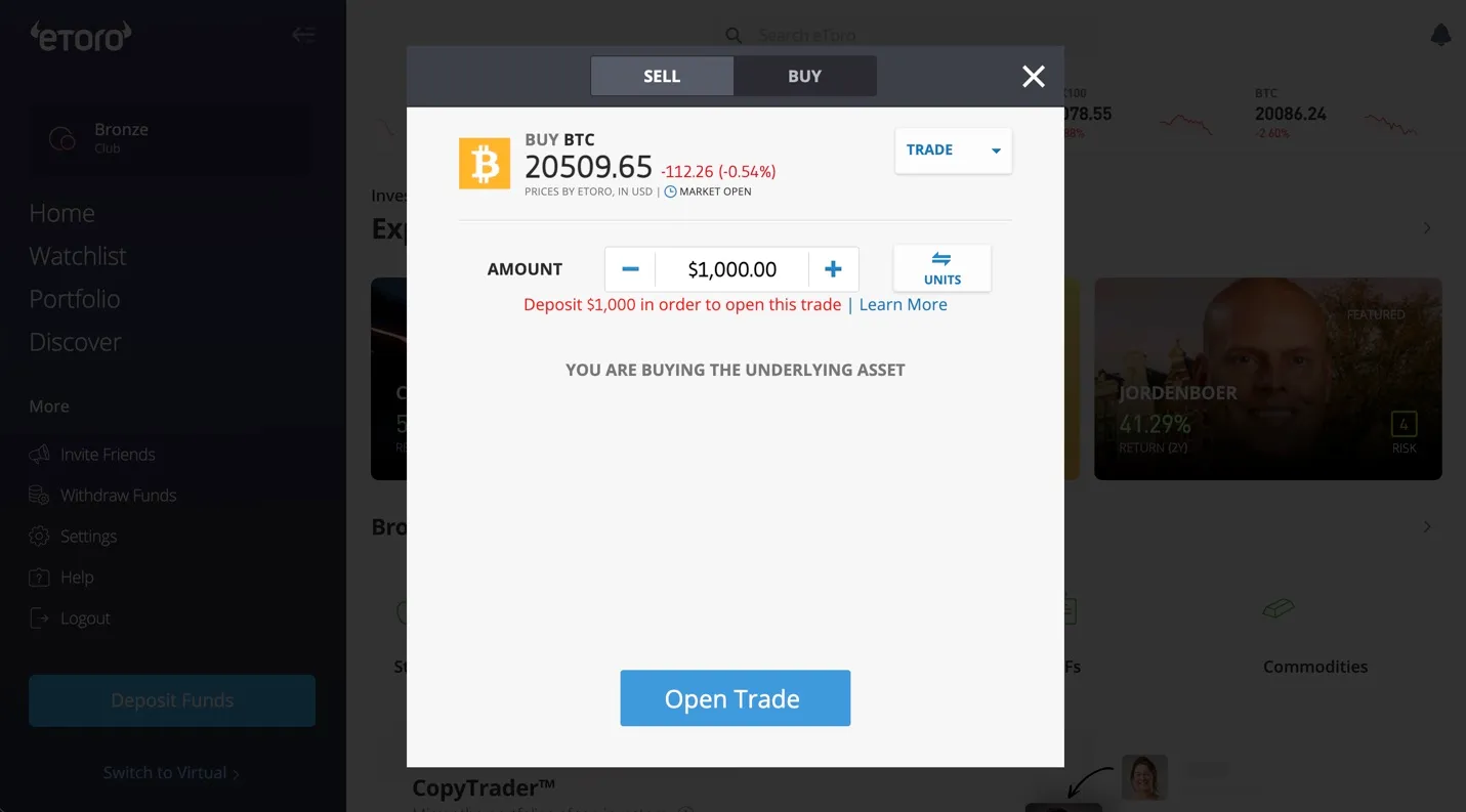 Buy Bitcoin (BTC) on eToro