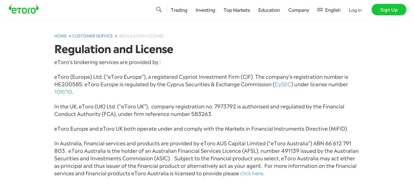 eToro Regulation and Licensing
