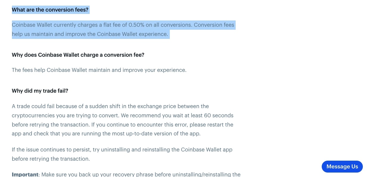 Coinbase Wallet DEX Fee