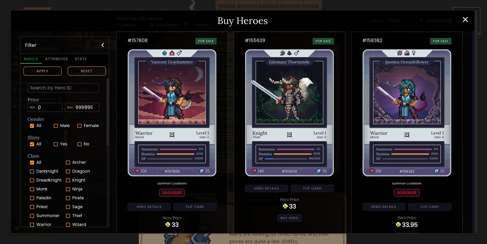 DeFi Kingdoms Hero Marketplace