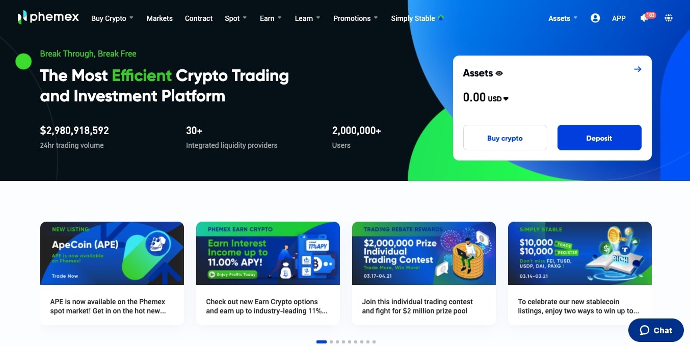 Phemex home page review