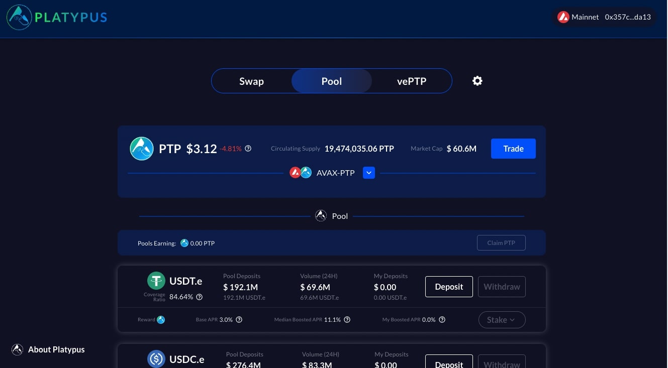 Platypus Finance yield farms