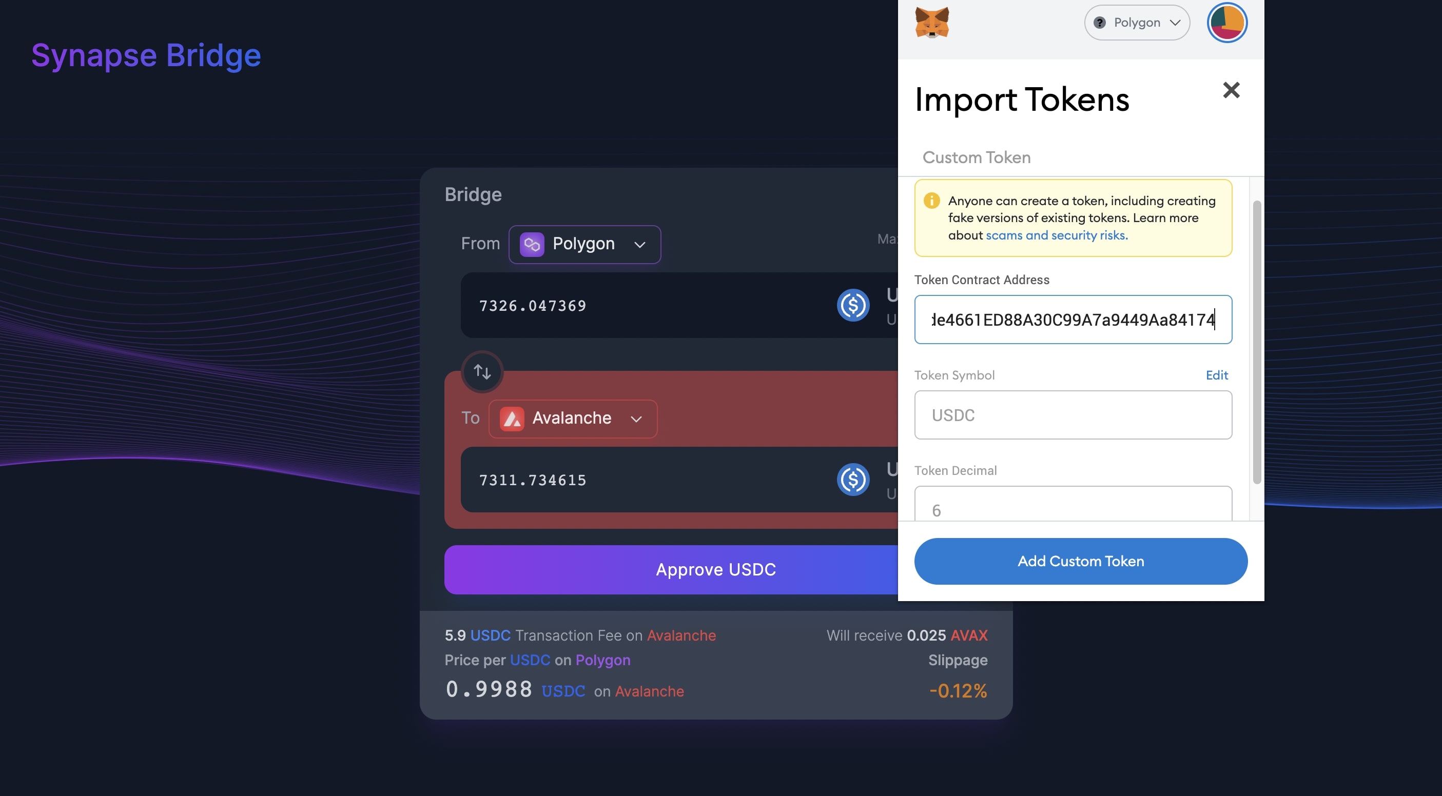 Add USDC to Polygon Metamask