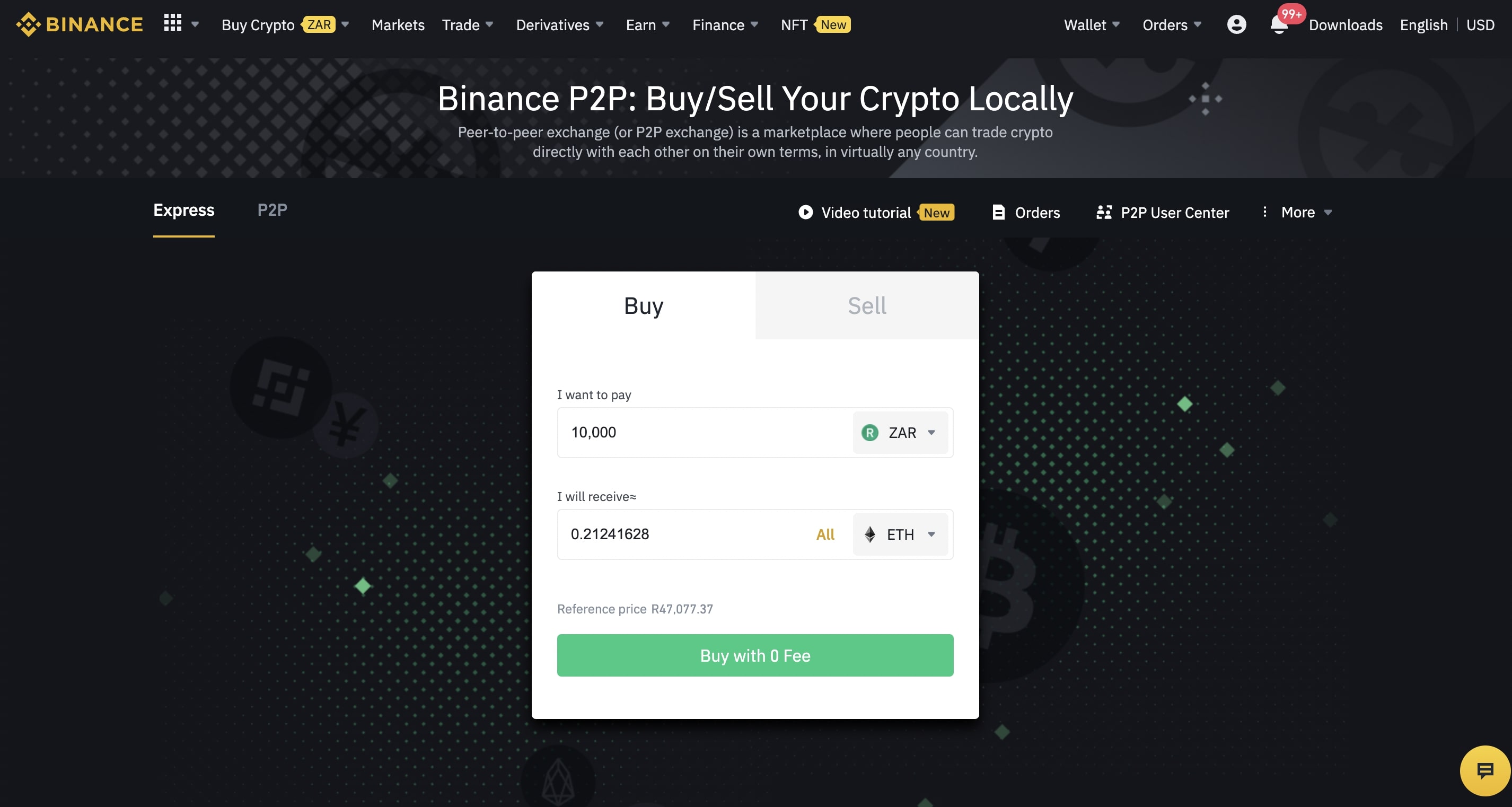 Buying ETH with ZAR on Binance