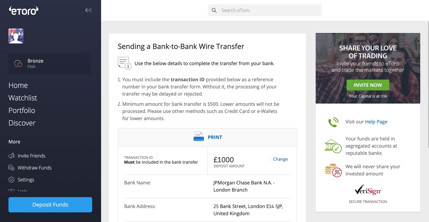 eToro UK bank account details