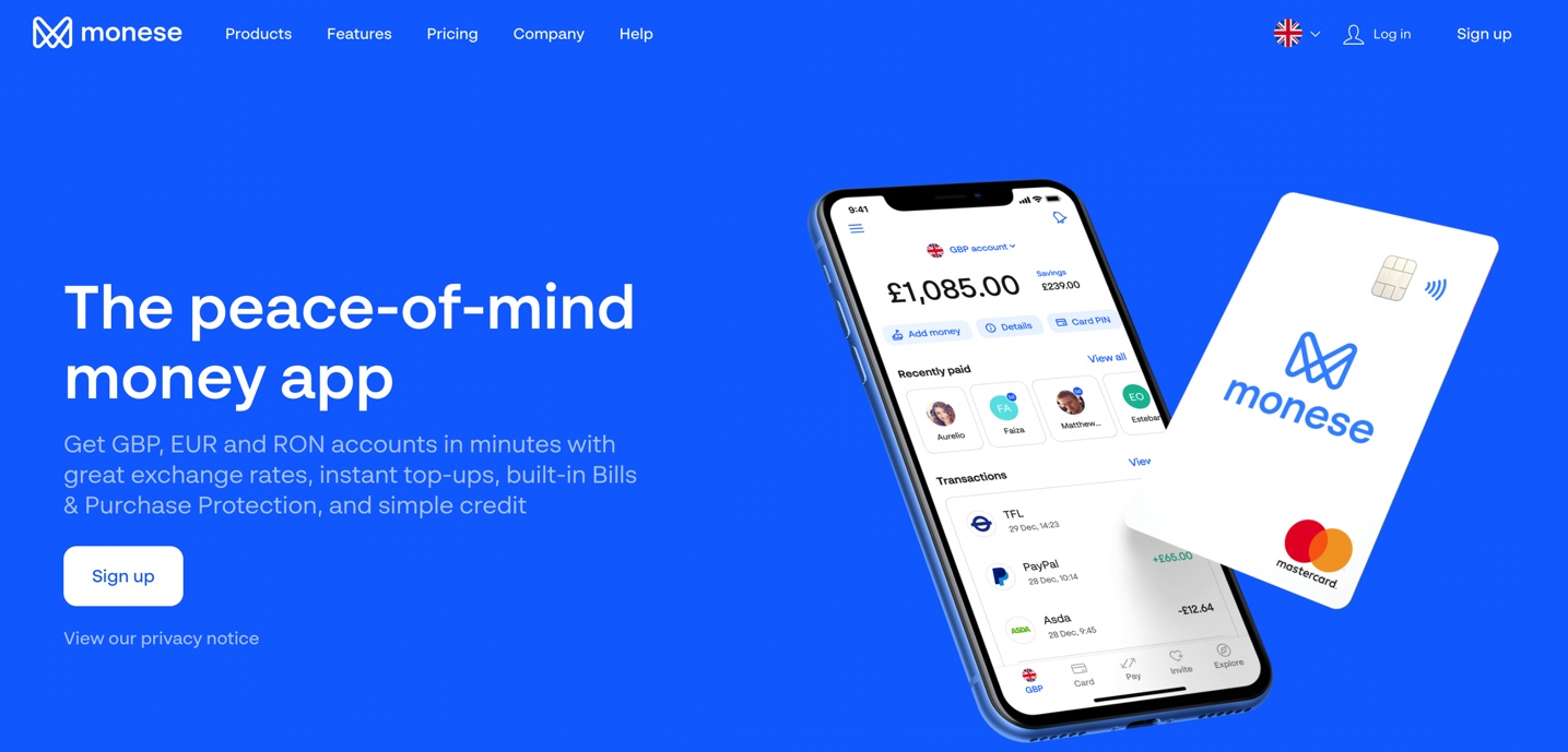 Monese Home Page