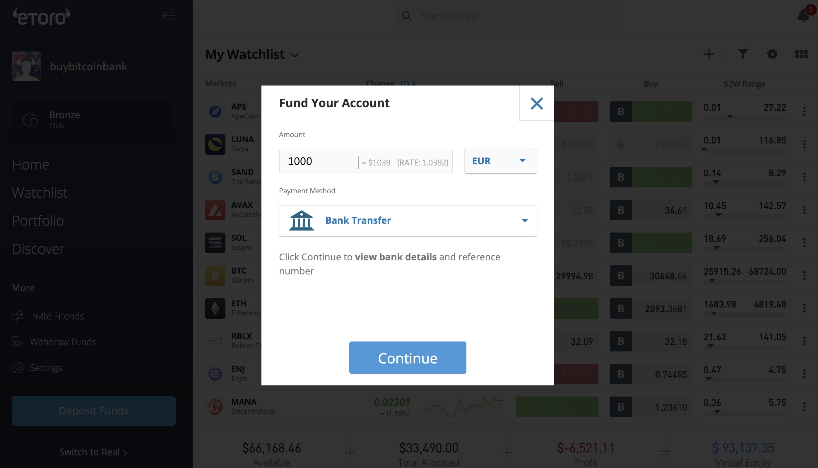 Deposit EUR from Deutsche Bank to buy Bitcoin