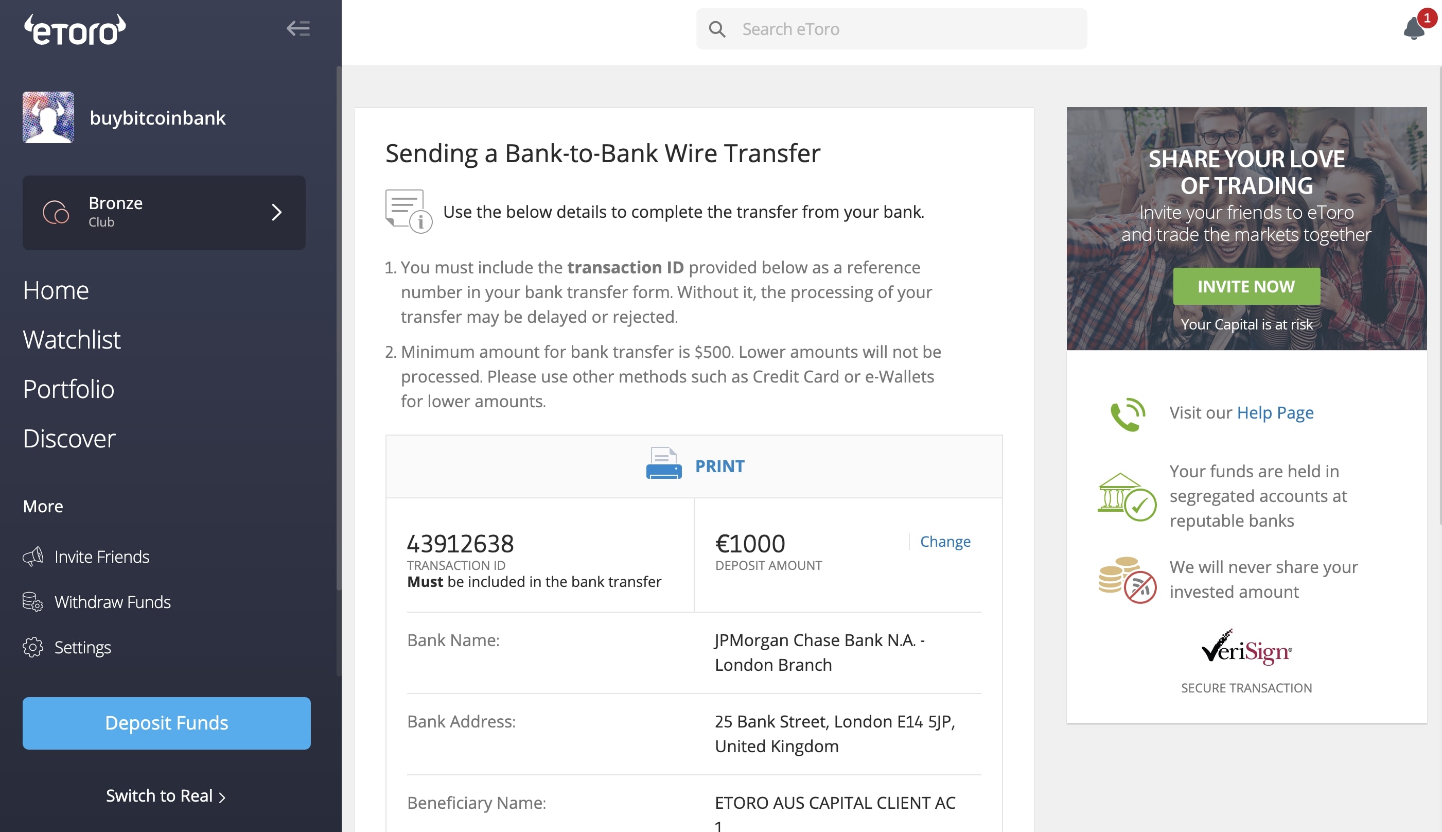 Bank Transfer Crypto EUR Deutsche Bank