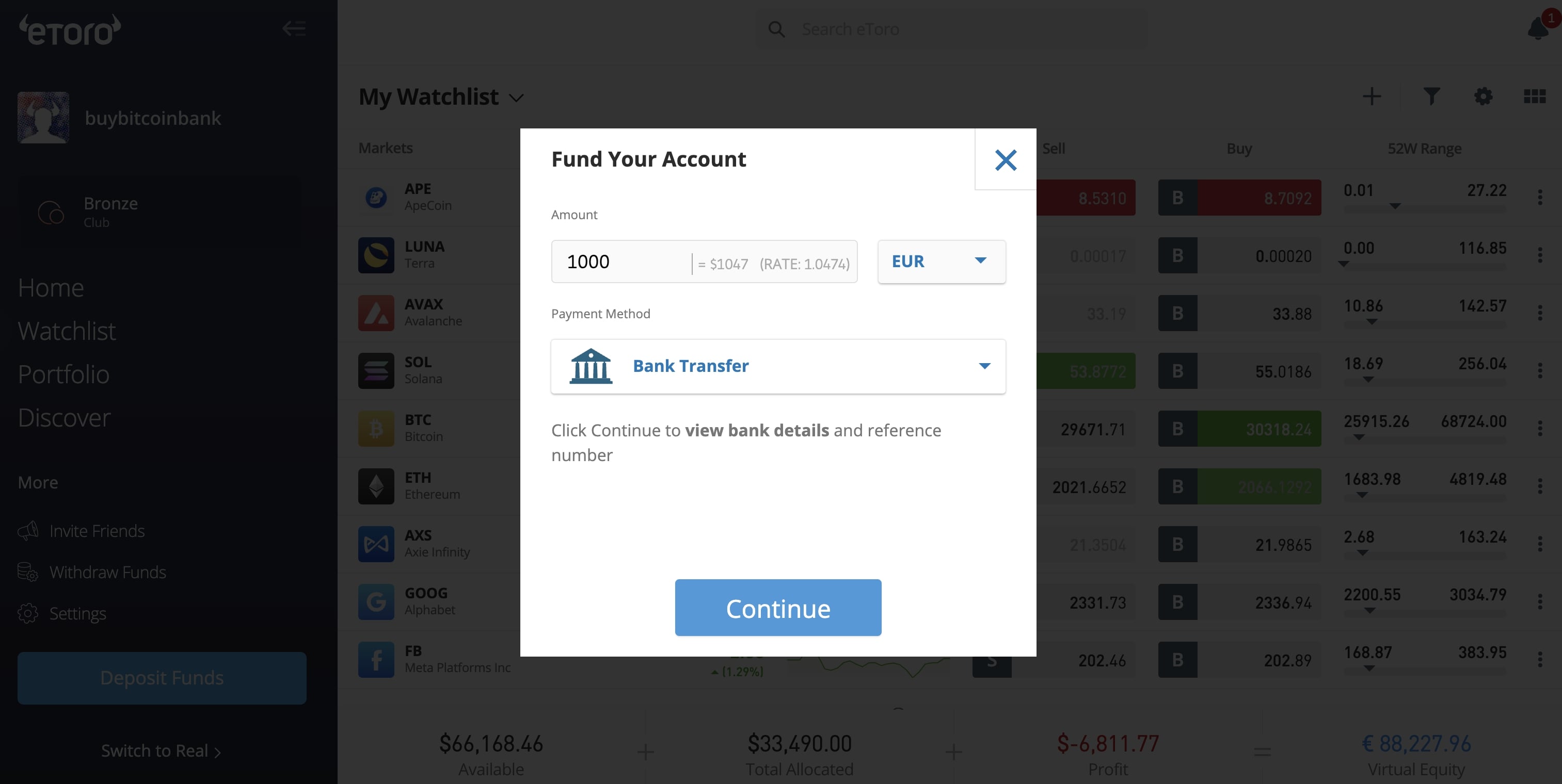 Send EUR from CaixaBank to eToro
