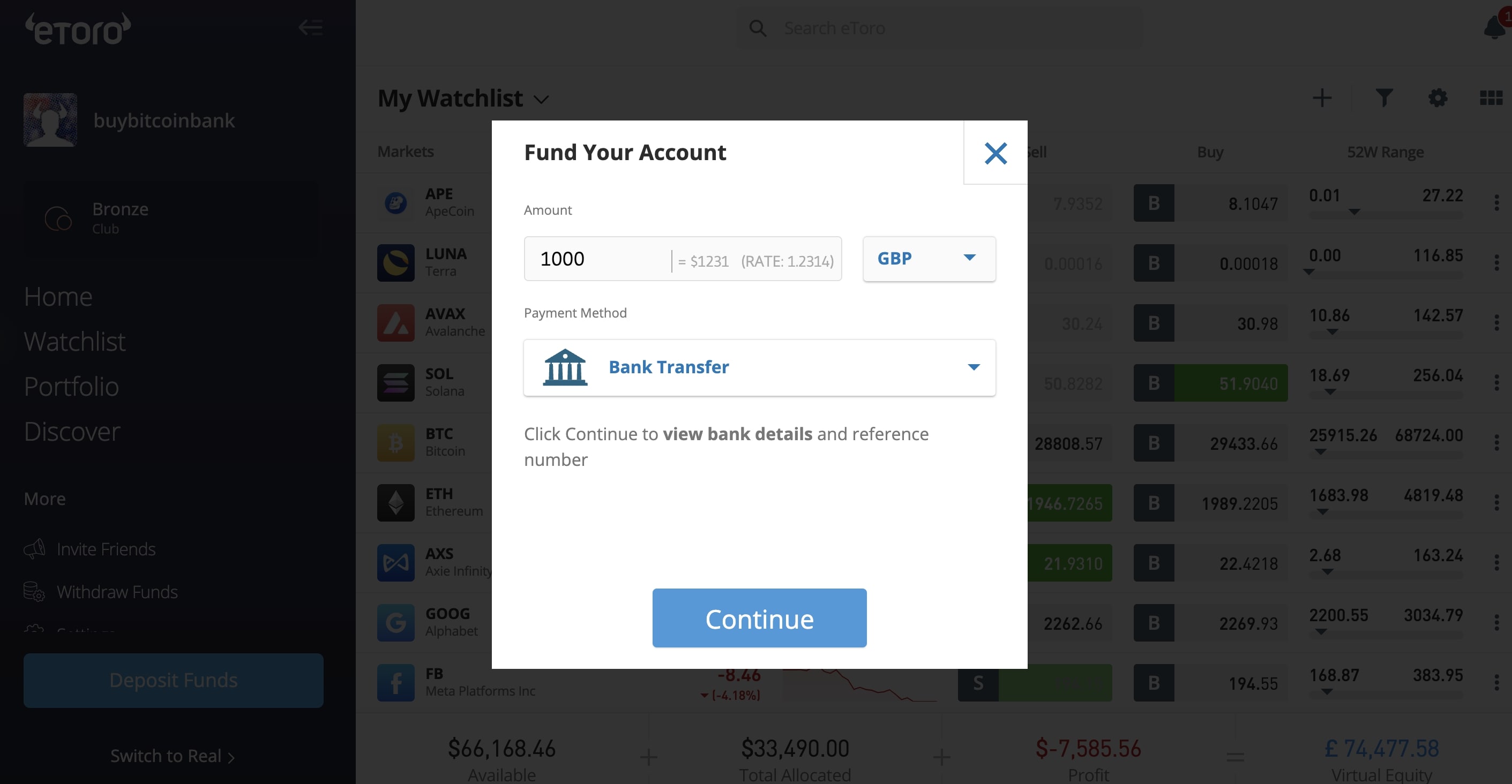 GBP to eToro from TSB