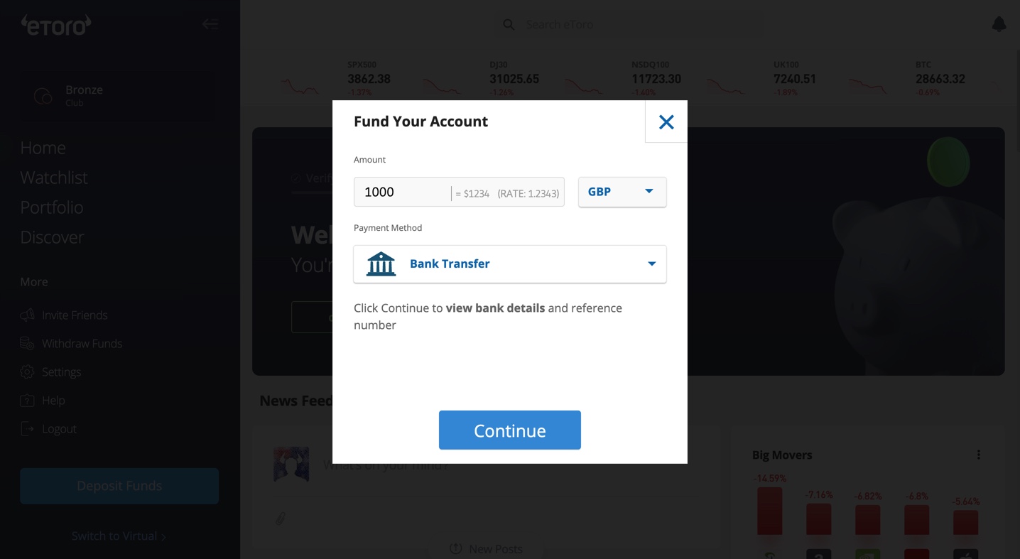 Fund Bank Account eToro