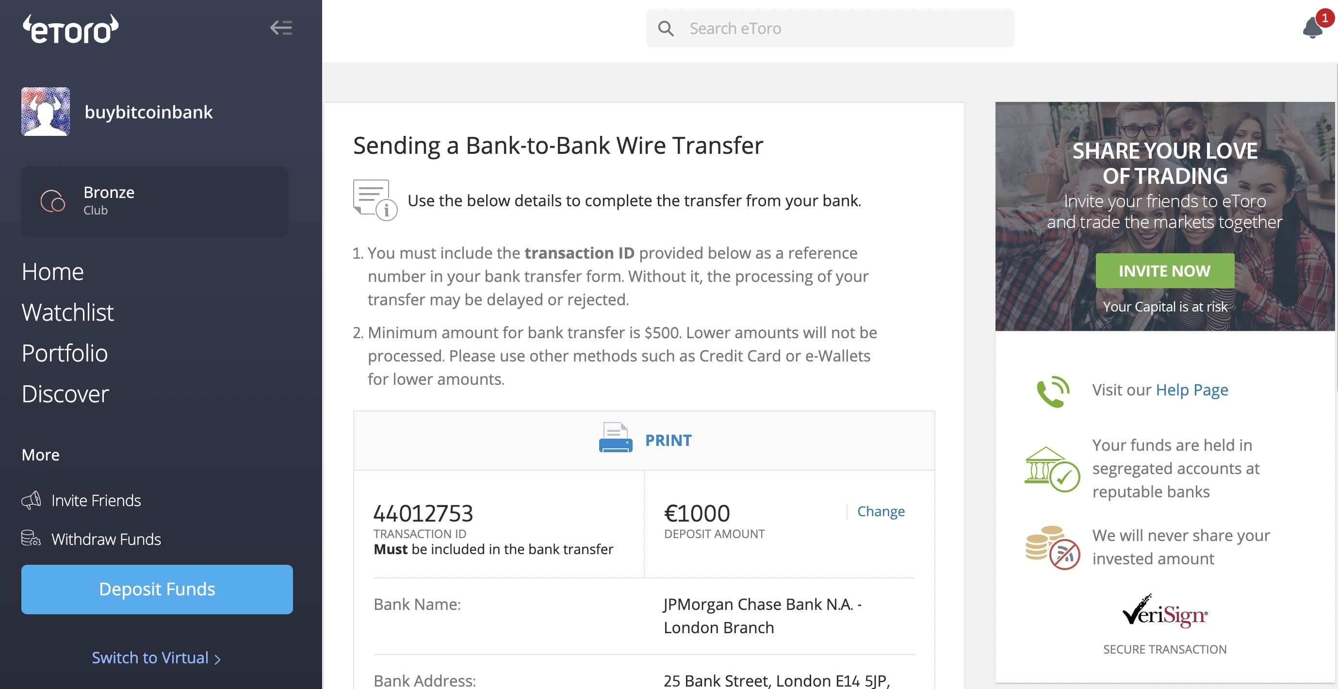 eToro Unique Deposit Details