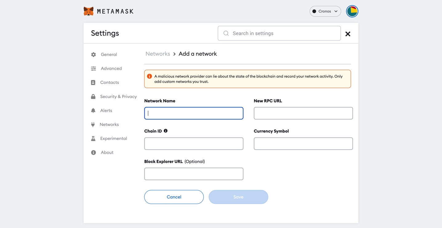 Metamask RPC Form