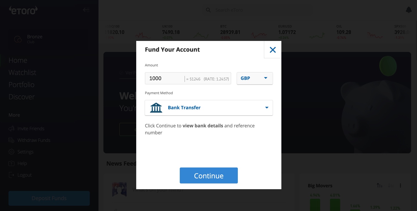 Fund Your Account - Bank Transfer on eToro