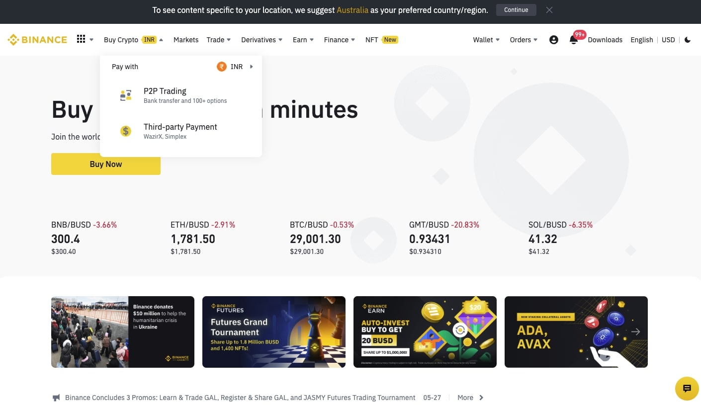 Buy Crypto India INR Binance