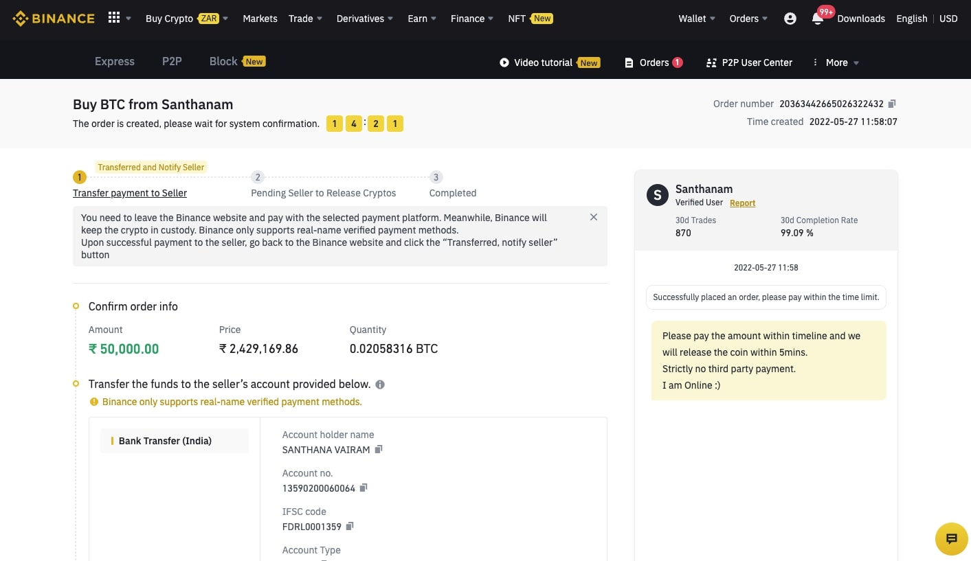 SBI Bank to Binance INR deposit