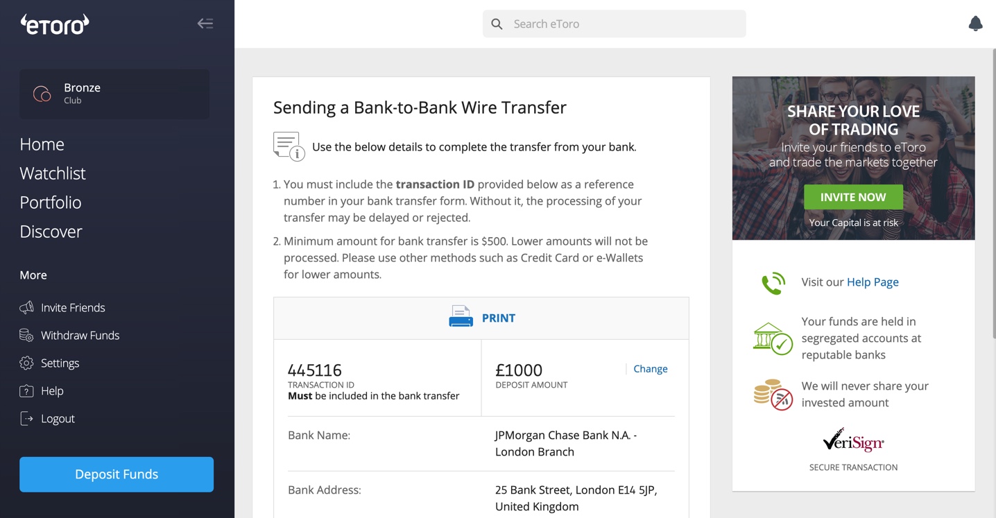 eToro UK Bank Details