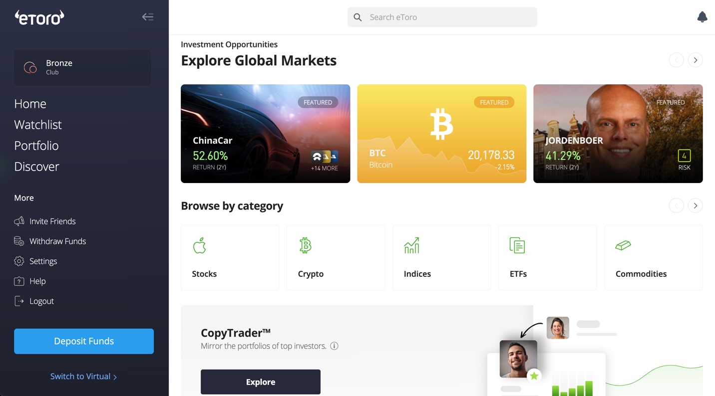 eToro Discover Page