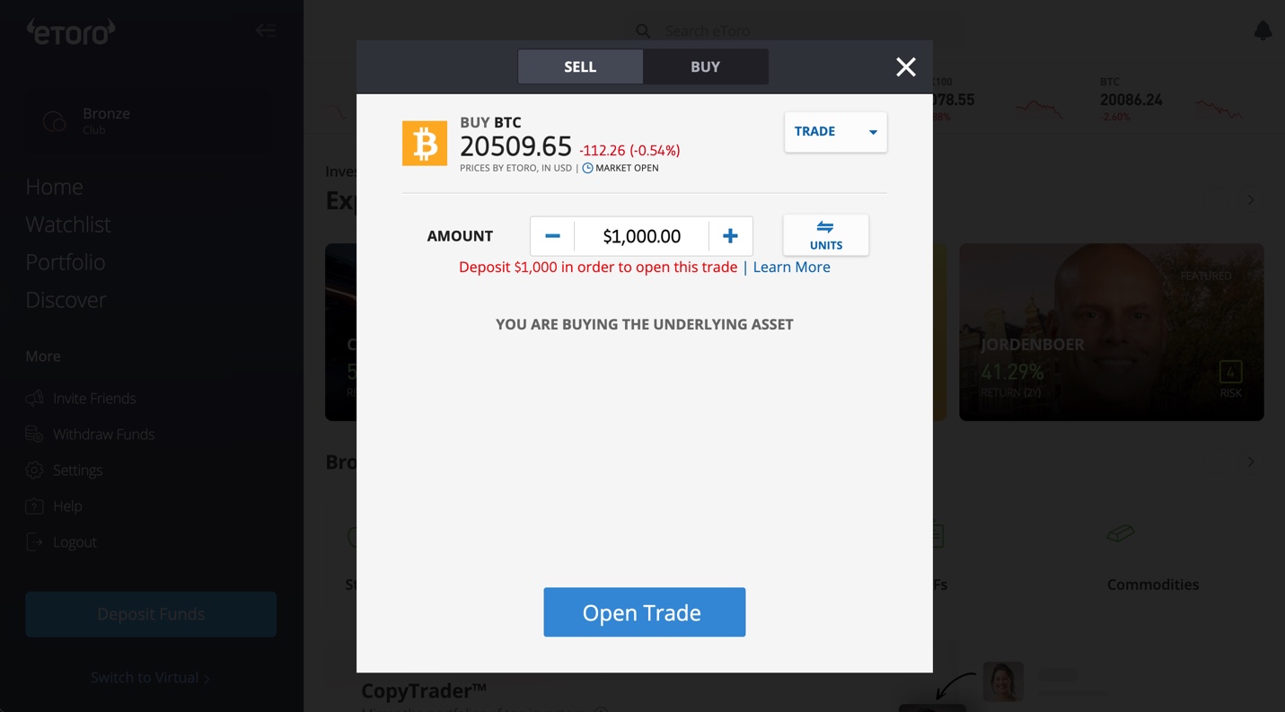 Buy BTC on eToro
