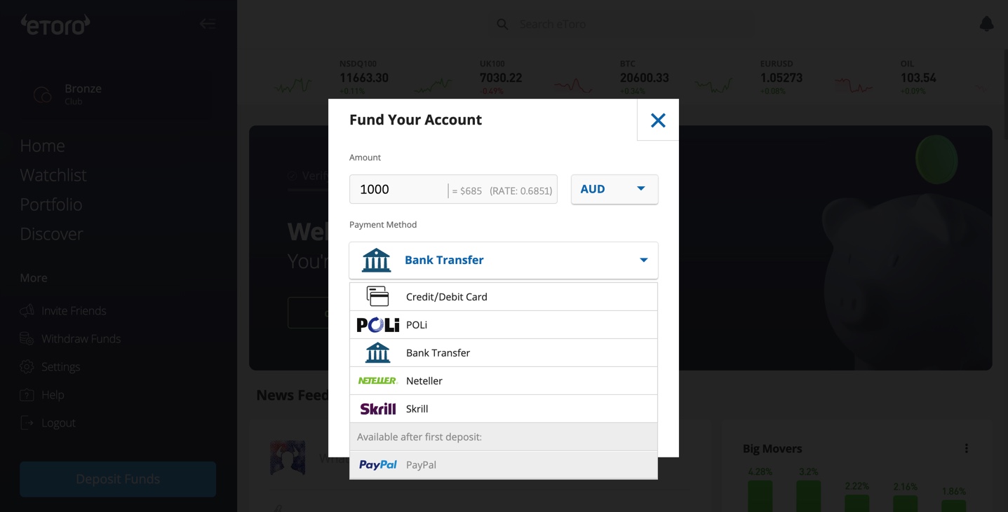 Fund Your Account on eToro via PayPal