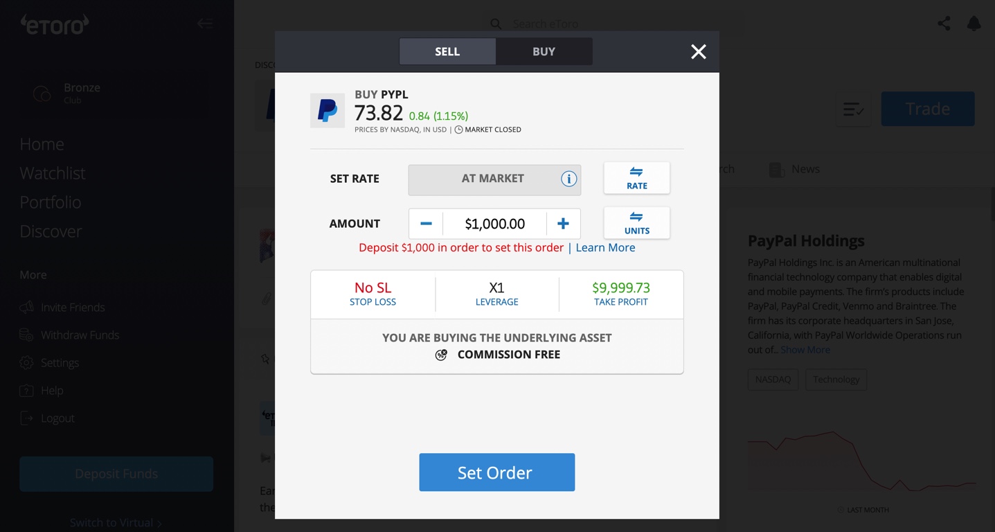 Buy PayPal Stocks on eToro
