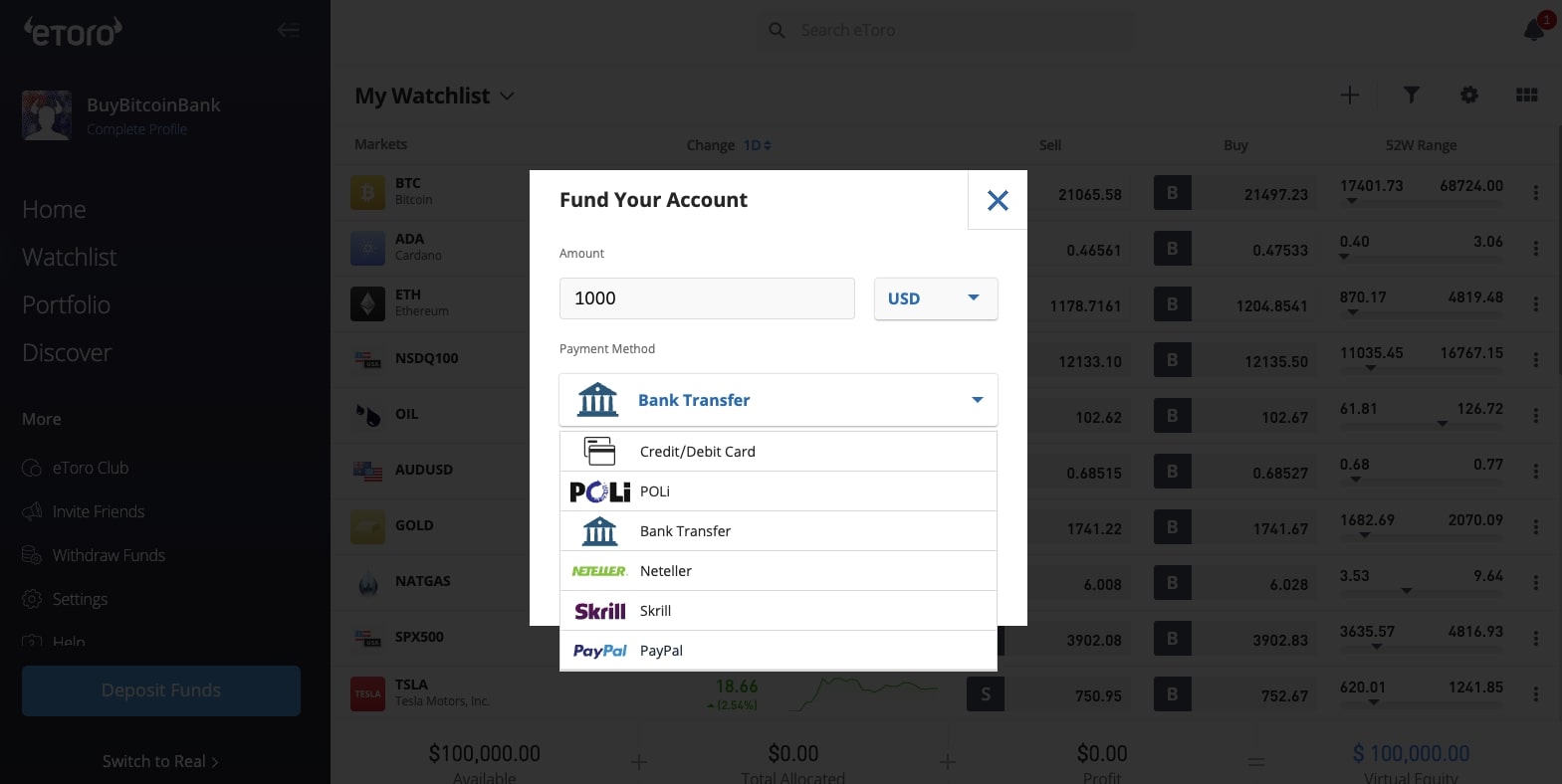 Buy USDT PayPal on eToro