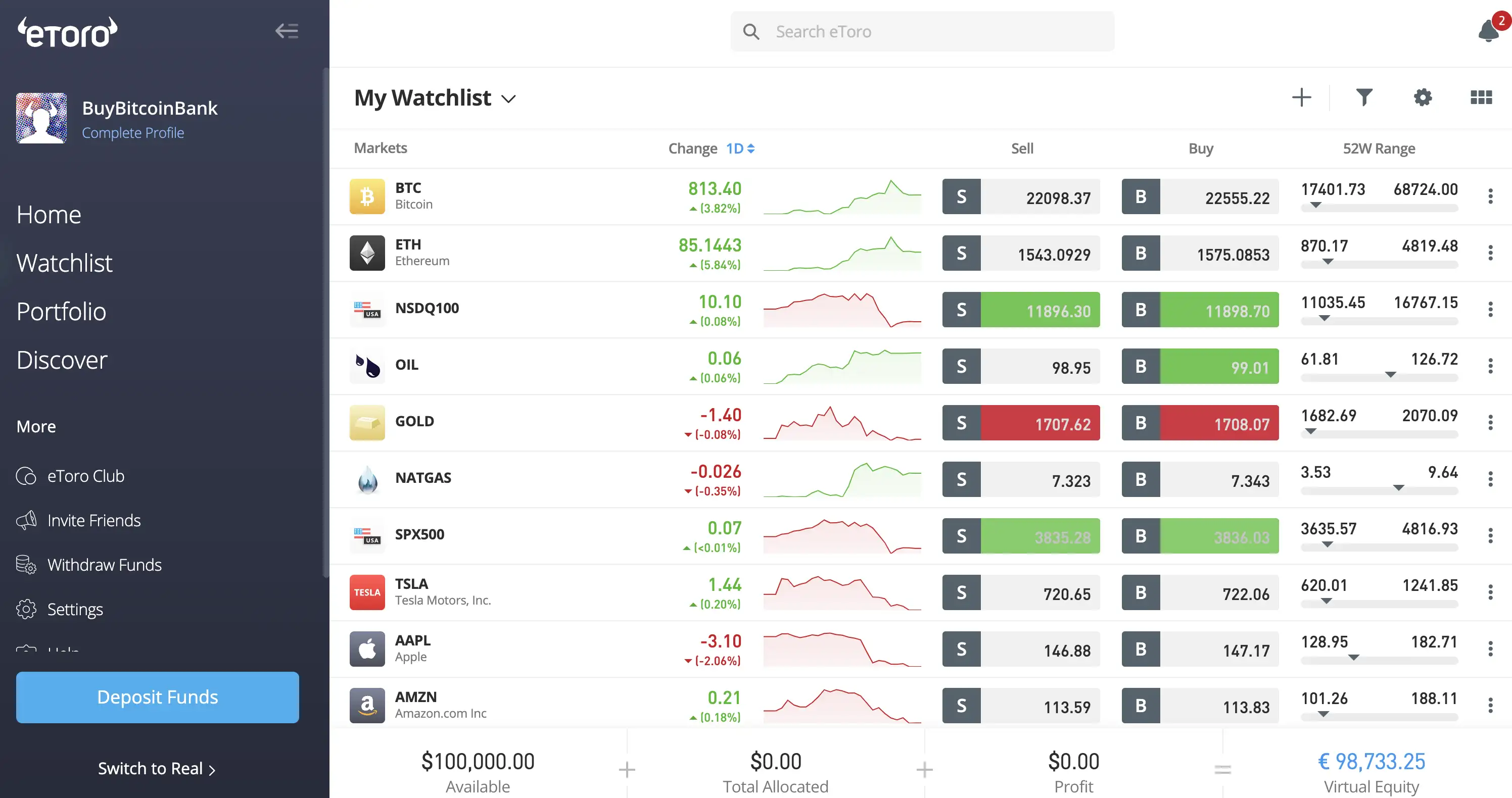 eToro crypto XTB