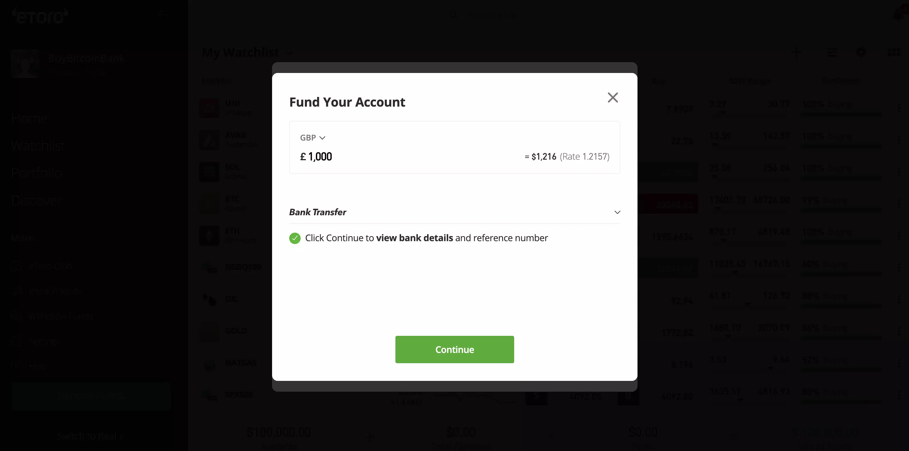 Deposit GBP First Direct to buy Crypto