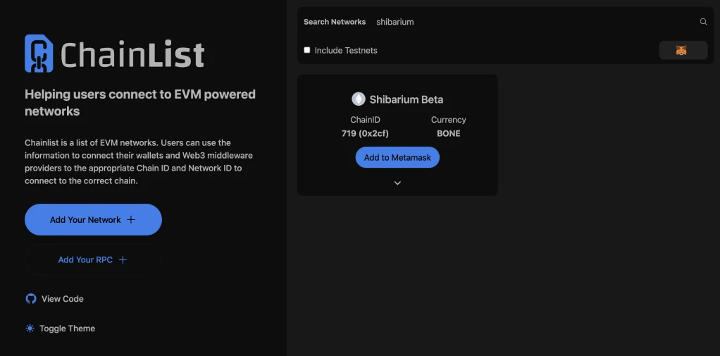 Add Shibarium to MetaMask