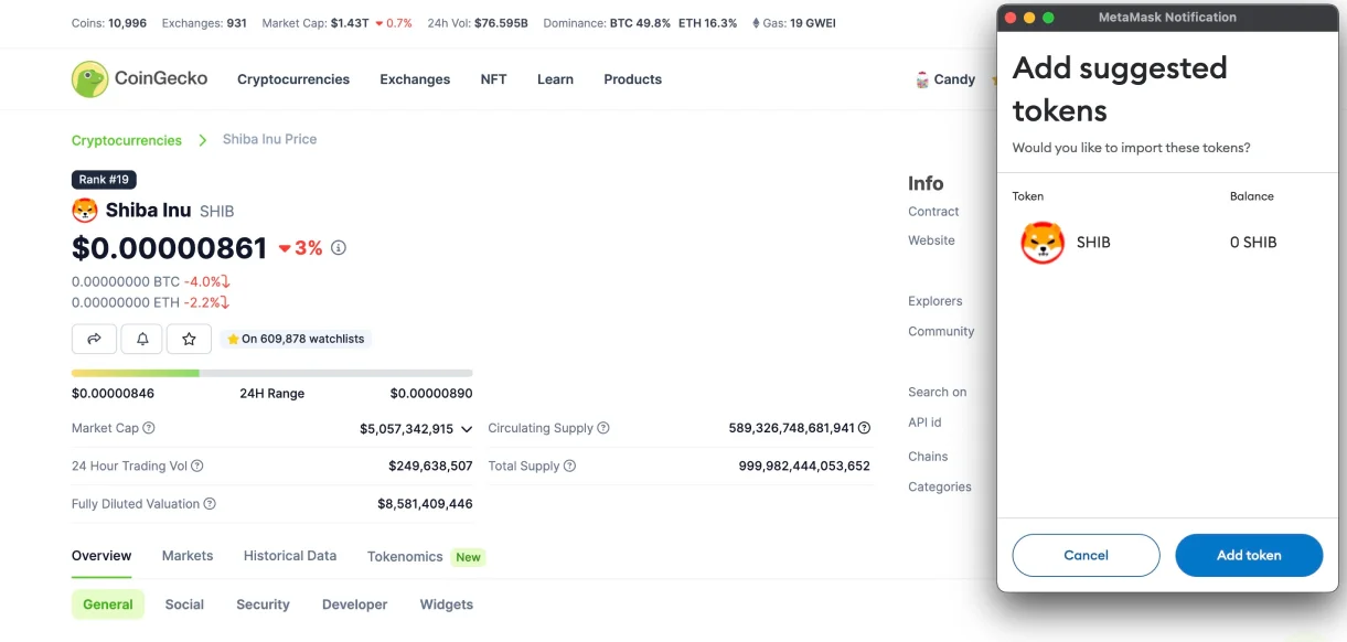 How to Add Shiba Inu (SHIB) to MetaMask.