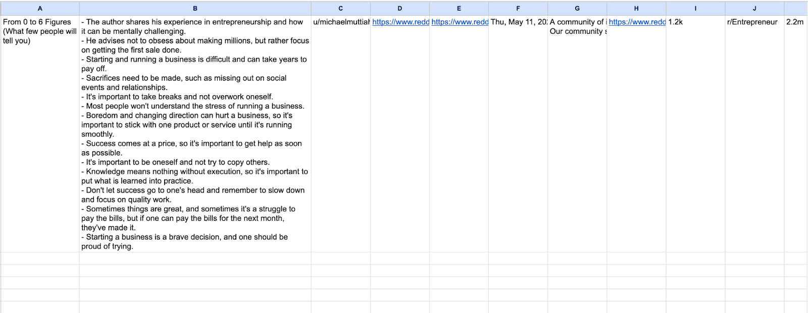 Get a summary of a Reddit post using openAI and save to Google Sheets