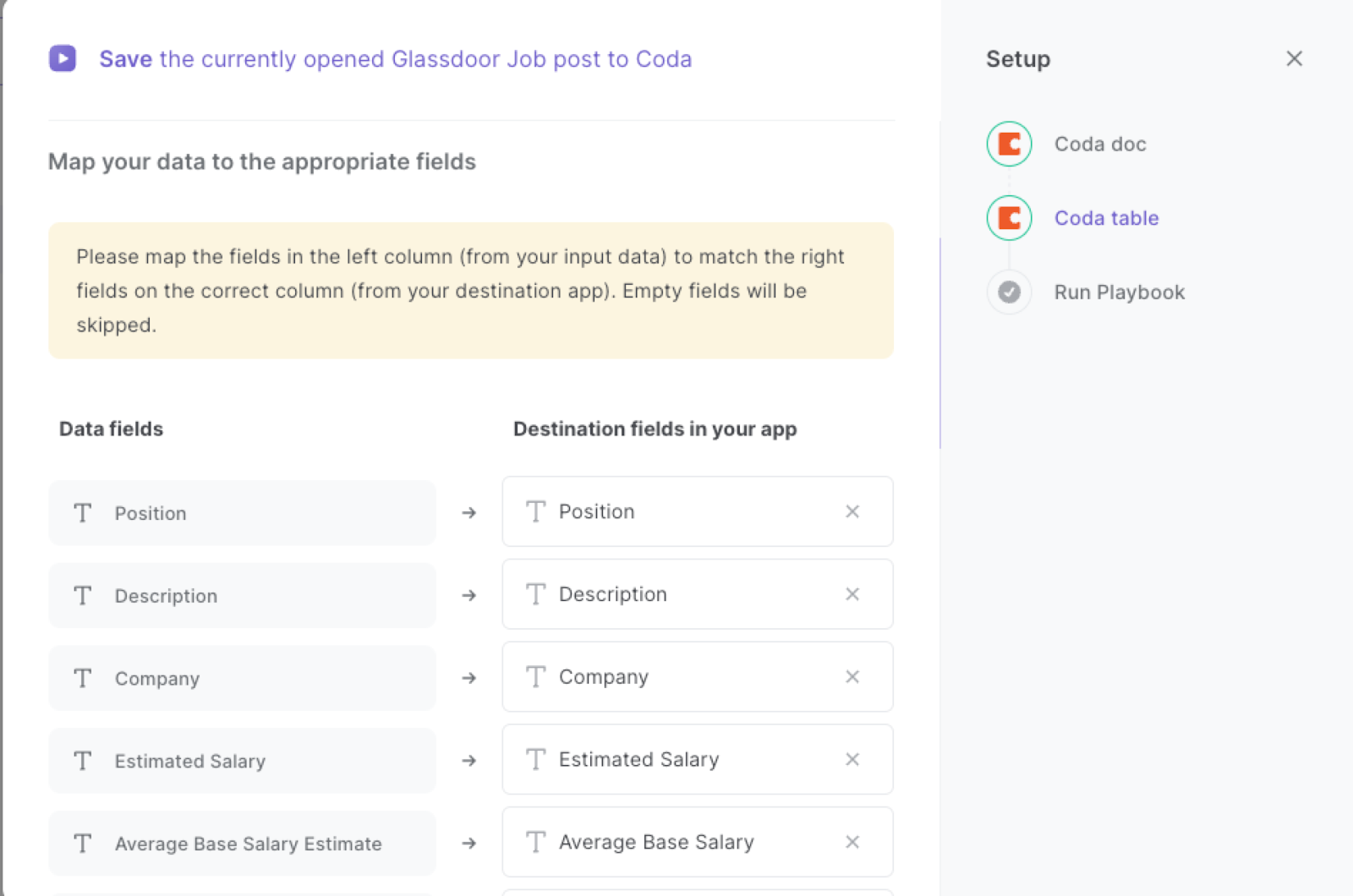 Import Glassdoor Job Listings into Coda Table Bardeen HR Automation